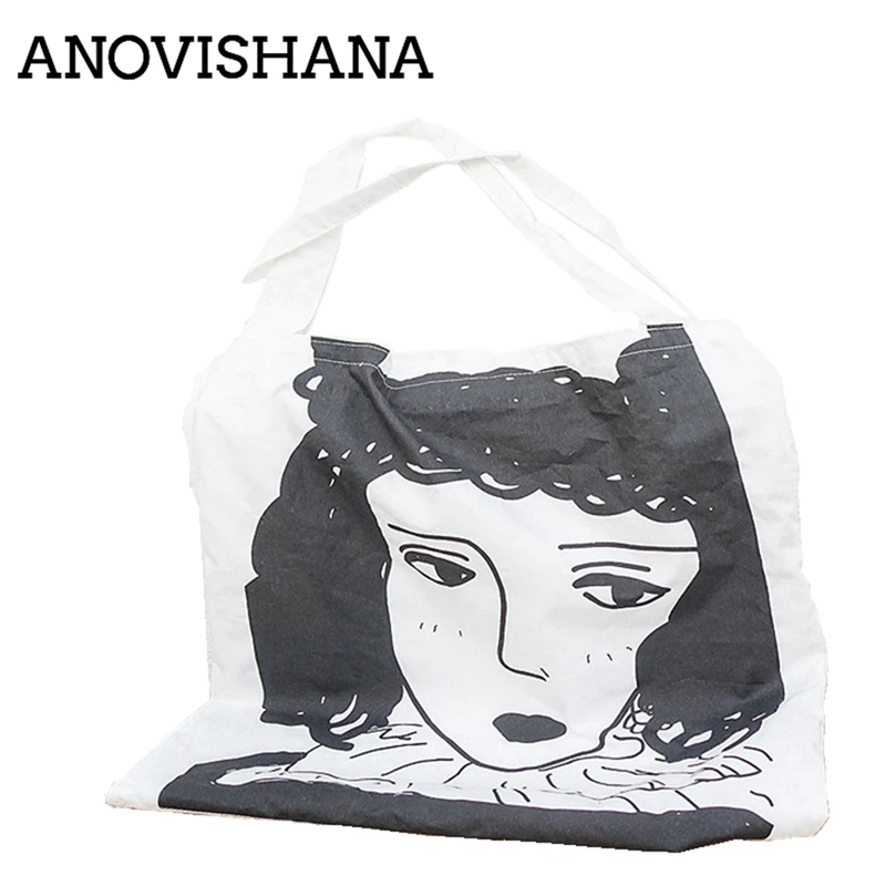 ANOVISHANA Для женщин Холст сумки мультфильм печати сумка женский большой Ёмкость