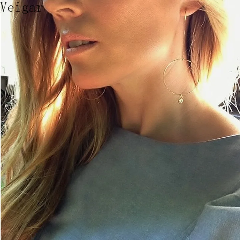 Big Circle Dangle Earrings Long 2018 Fashion Jewelry Women Party Tassel Earring Ladies Rhinestone Earing Gold Silver Color | Украшения и