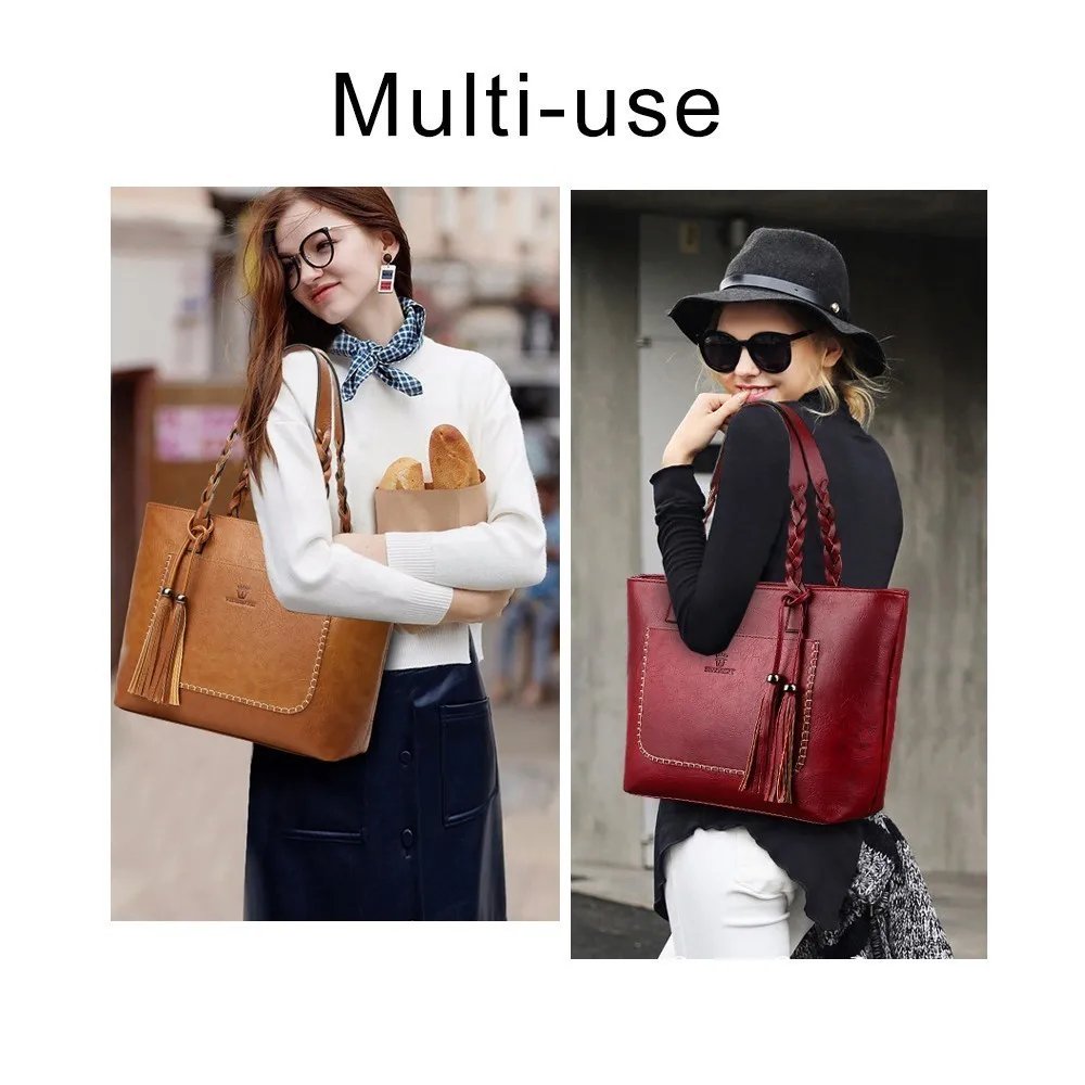  Herald Fashion Large Capacity Causal Shoulder Bags for Women 2018 Fall Leather Fringe Purse Handbag - 32945604191