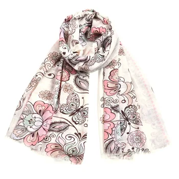 

Guttavalli New Woman Butterfly Long Scarf Spring Cotton Striped Animals Print Shawl Geometric Chevron Cashew Flowers Scarves