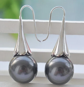 

ry00523 16mm round black shell pearl Morning glory hook earring