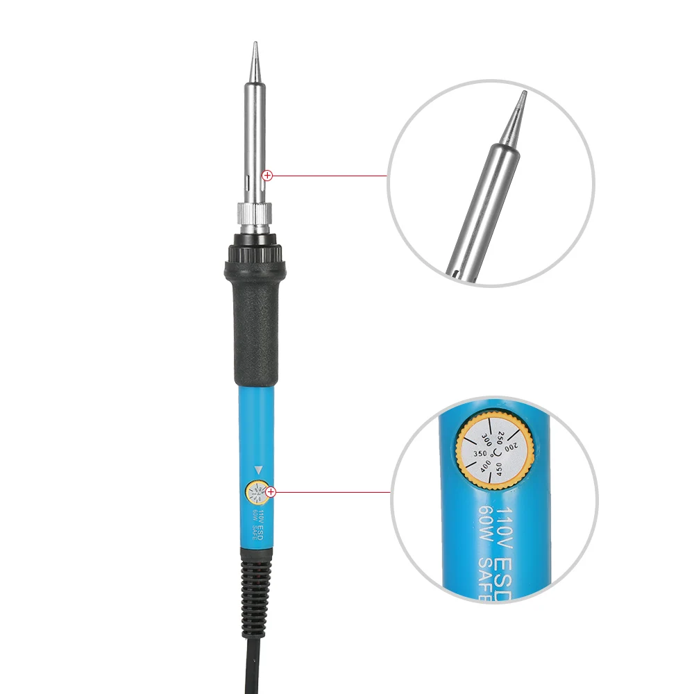 Паяльник 60 Вт электрическая регулируемая температура сварочный паяльник + 5 сменных паяльников набор В 220 В ЕС США штекер