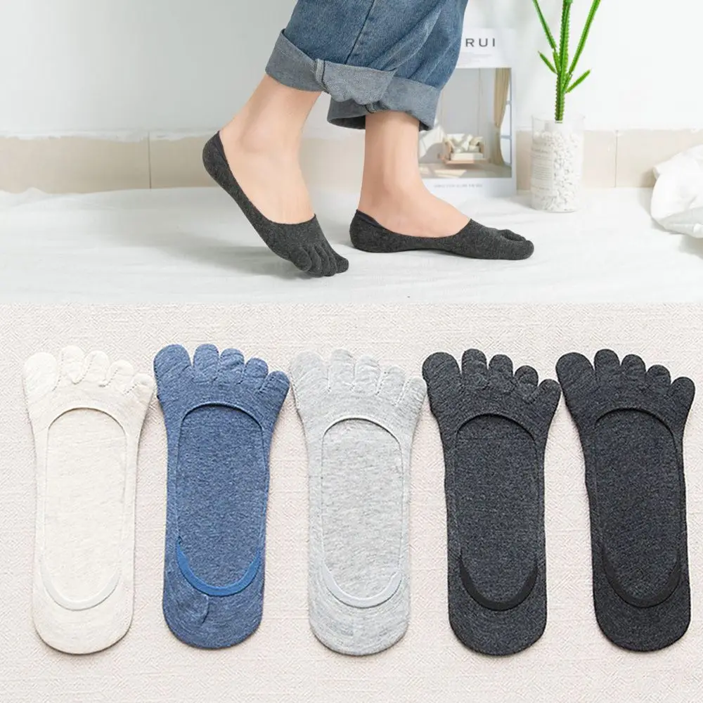 1 пара однотонных носков летние мужские носки с пятью пальцами, невидимые хлопковые короткие носки с круглым носком, летние и Весенние простые женские носки для девочек