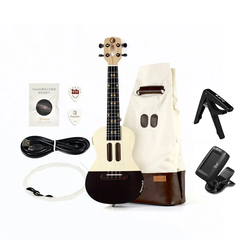 

Populele 23" APP LED Bluetooth USB Smart Ukulele Spruce+Maple Nylon Strings Ukelele Gift Music Instrument for Beginners