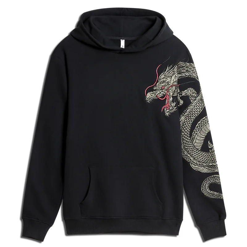 

Dragon Embroidery Fleece Coat National Giant Popular Hoodie Men Hooded Casual Animal Cotton Sweatshirts Hip Hop New Arrival Tops