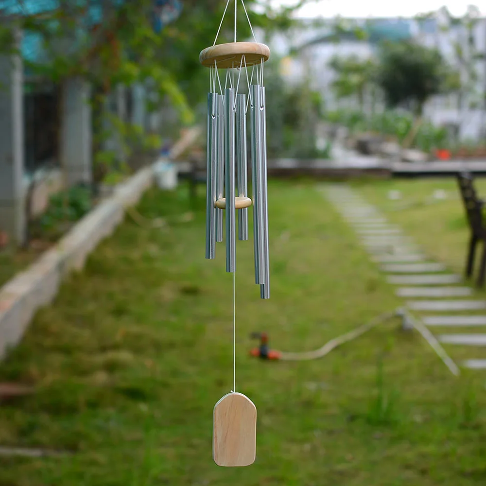 Новые металлические Алюминий 6-трубы висит благословение Wind Chime w/дерево Подвеска Home Decor