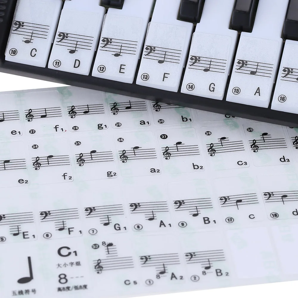 Фортепианная наклейка прозрачная, в форме рояля наклейка на клавиатуру 49/61 клавиша электронная клавиатура 88 клавиша пианино Stave Note наклейка для белых клавиш