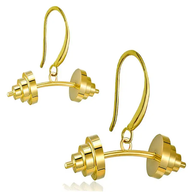Dumbbell Drop Earring Fitness Jewelry Champagne Gold color Hoop Sports