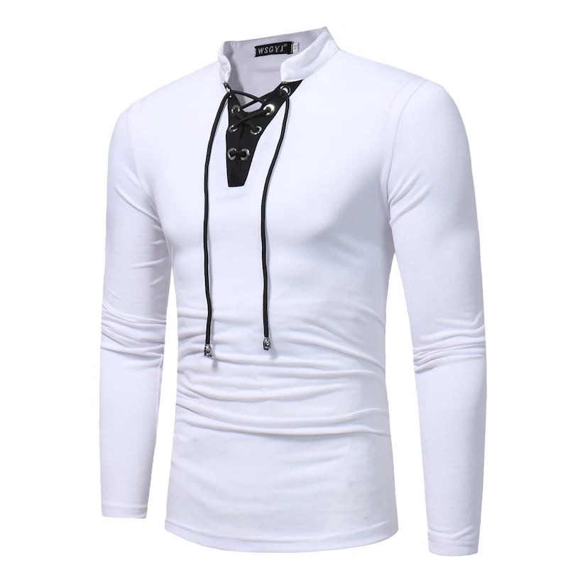 

2017 Fashion style autumn men casual T-shirt Men's popular personality Bump color V-neck Frenulum long sleeved t-shirts S-XXXL