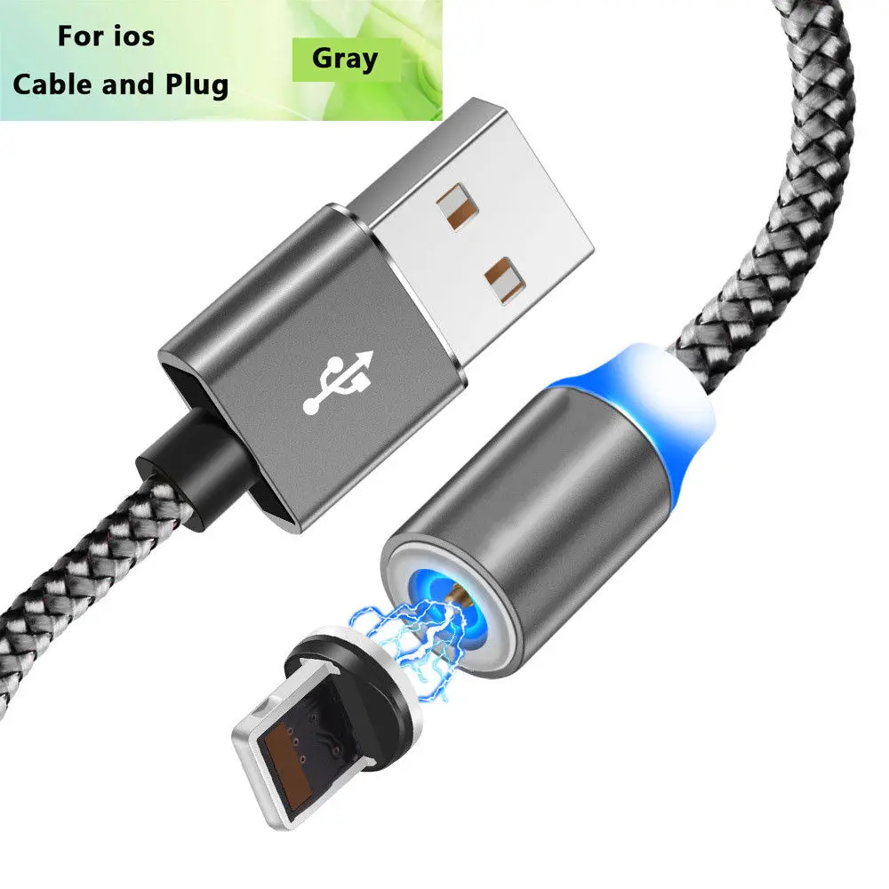 Светодиодный кабель с магнитной оплеткой типа C Micro USB Магнитные usb кабели для зарядки Apple iPhone XR XS Max X 7 8 6 samsung S9 S10 шнур - Цвет: Gray For iPhone