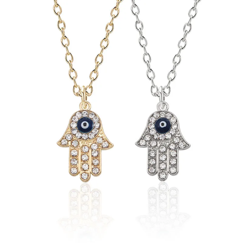 

Punk Skull Necklace For Men Steampunk Evil Eyes Pendant Hip Hop Rhinestone Hamsa Gold Silver Turkish Eyes Necklaces&Pendants