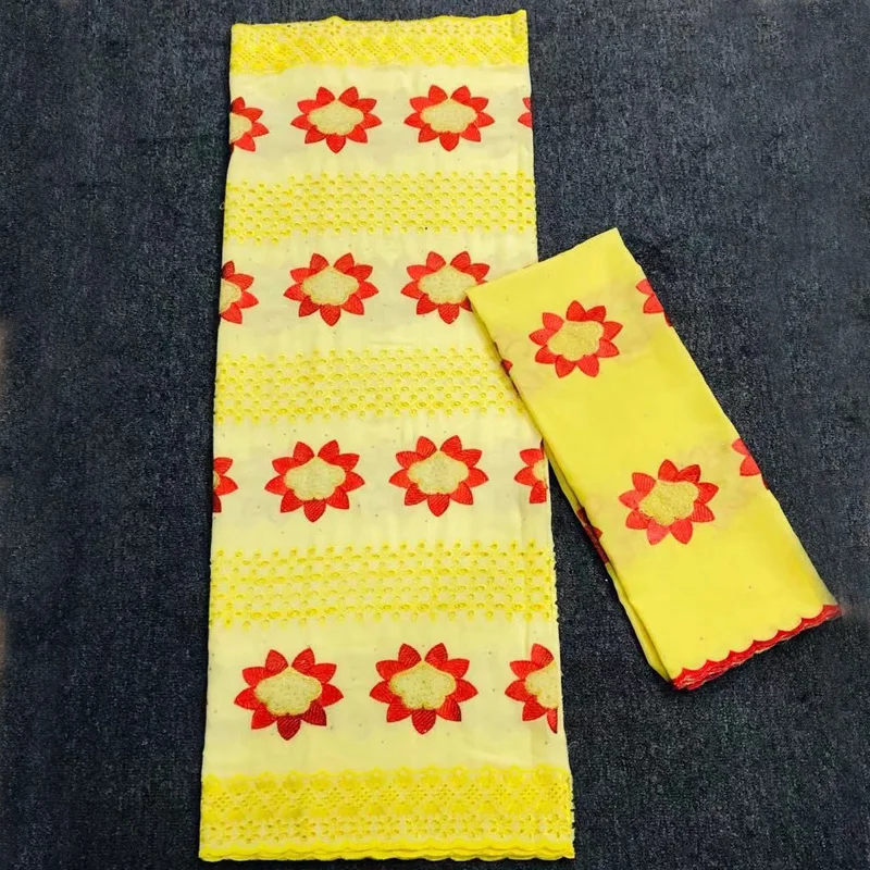 

Free shipping (5+2yards/set) yellow and red African voile lace fabric with embroidery 2019 newest for party dress CL3216