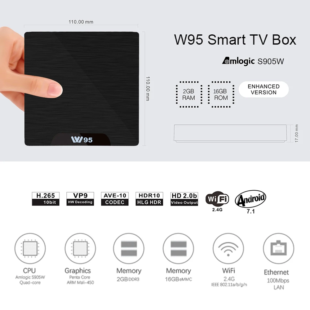 W95 Смарт Android ТВ приставка Amlogic S905W четырехъядерный ТВ приставка Мини ПК 2GB16GB WiFi ТВ приставка HD медиаплеер VS X96 X96 мини V88 плюс