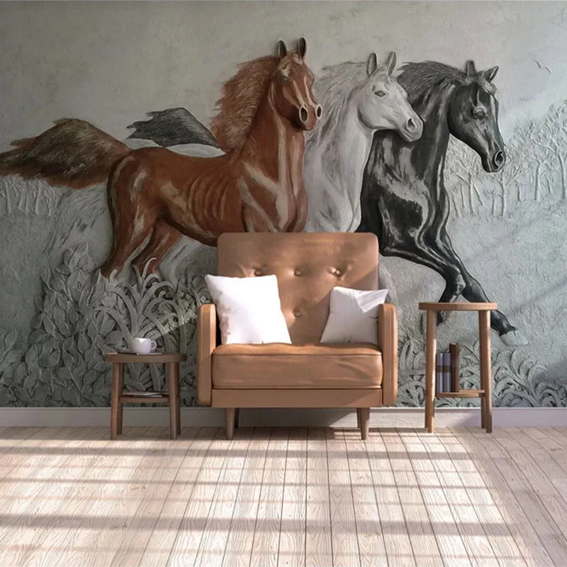 Фотообои на заказ 3D стереоскопическая рельефная лошадь настенная живопись для