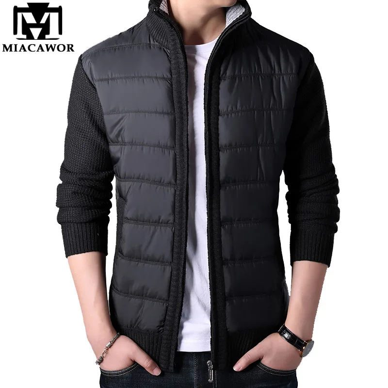 

MIACAWOR Autumn Winter Wool Sweater Men Fleece Warm Sweatercoat Men Casual Patchwork Cardigan Men Sweater Coats Men Y144