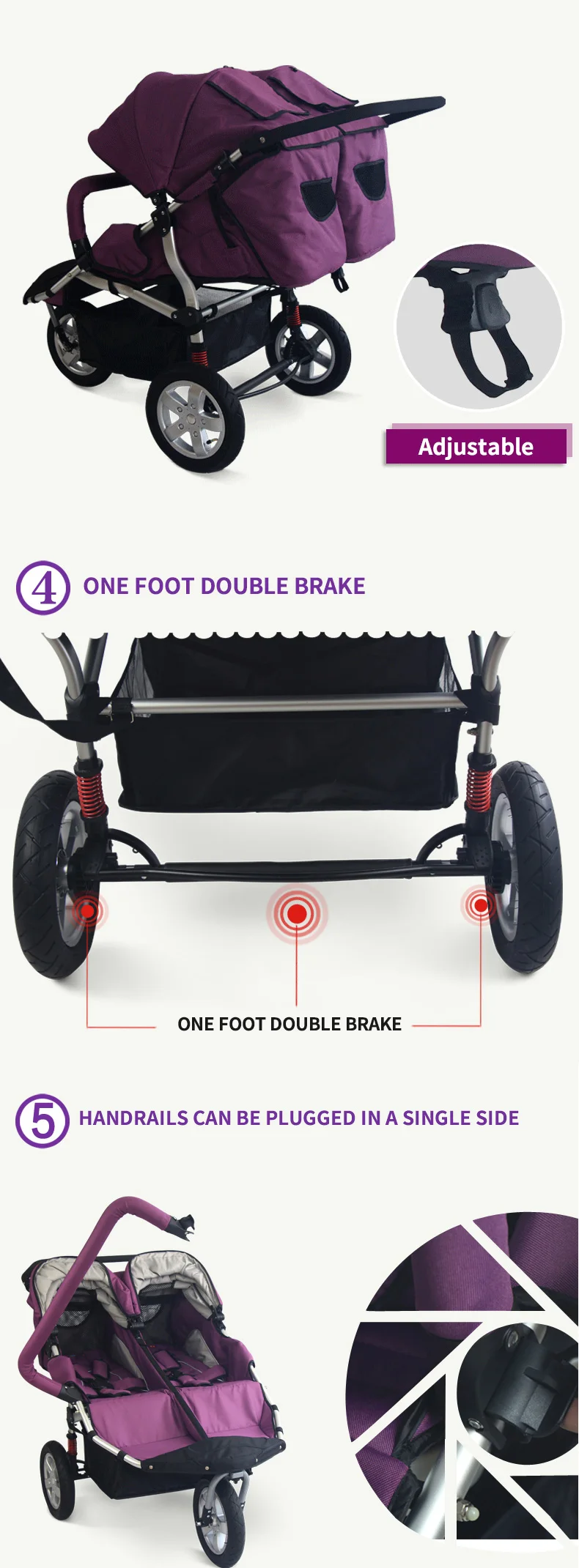 Детская коляска Babyboom Twins с амортизатором для близнецов, детская коляска для близнецов, европейская детская коляска s, 3 колеса для близнецов