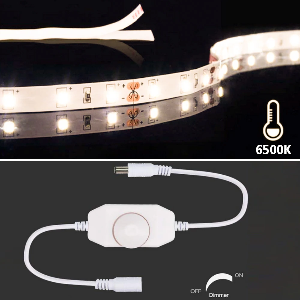 

6500k LED White Color Adjustable Brightness Light Strip Make Up Cosmetic Mirror Light EU US plug LED Flexible Strip Night light