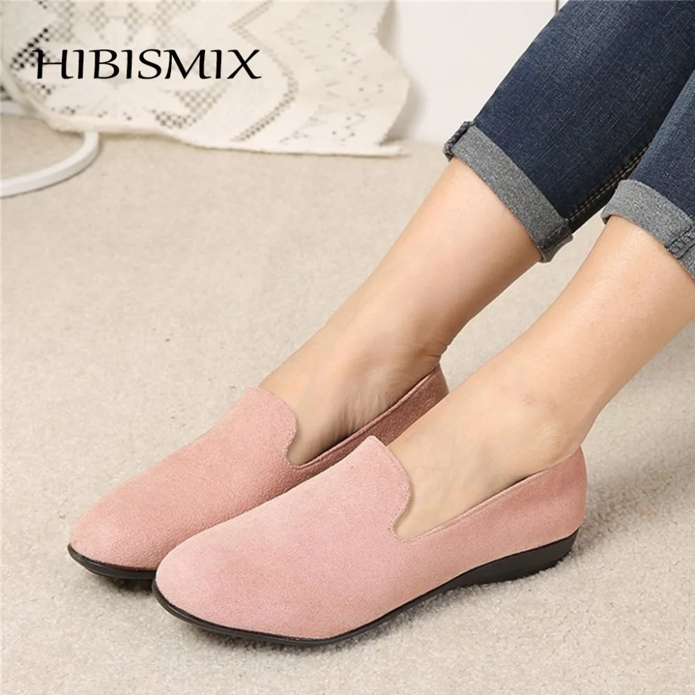 

HIBISMIX Women Slip On Shoes Spring Autumn Plus Size 43 Ladies Round Toe Flock Casual Shoes Women's Flats Women Loafers 2268