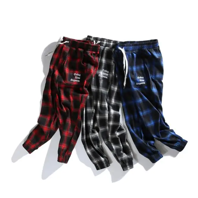 

Mr.nut men's 2019 spring plaid wide leg pants men's Korean students loose casual pants