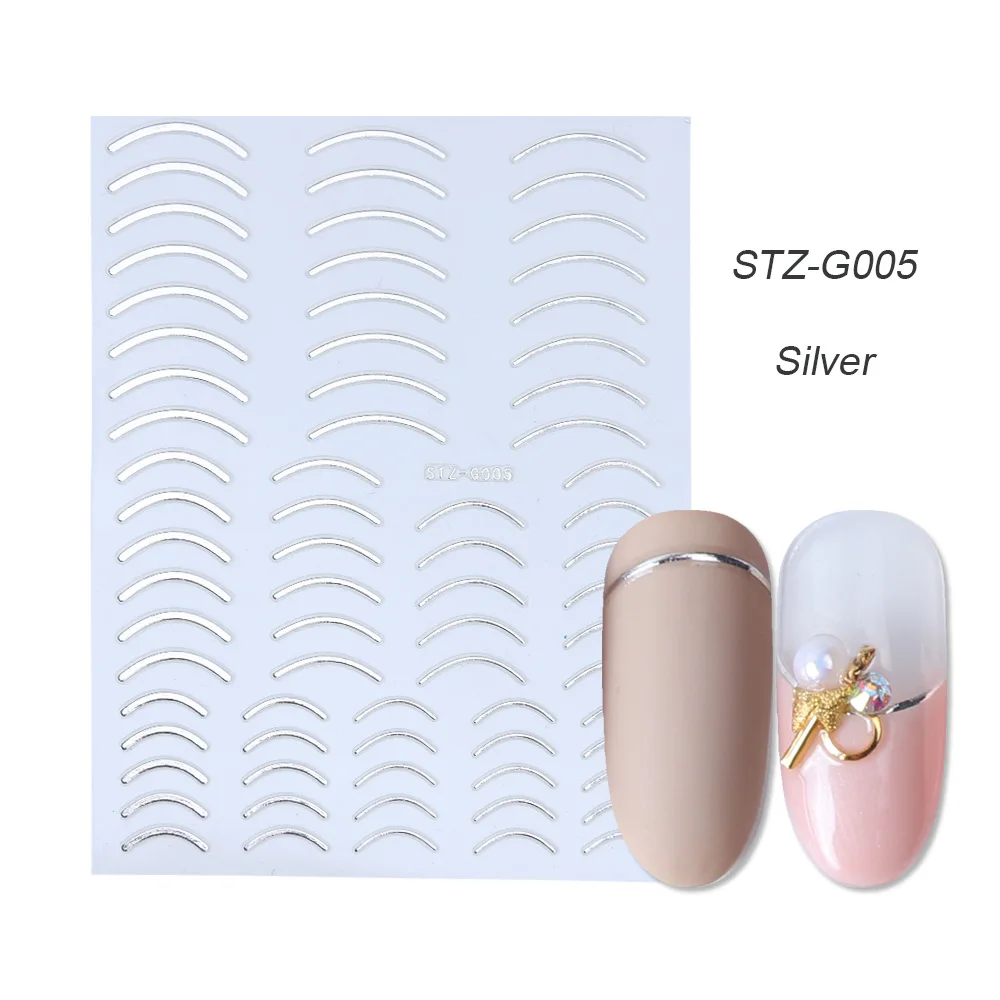 STZ-G005 Silver 1 шт золотые Серебристые 3D наклейки для ногтей прямые изогнутые вкладыши полосы ленты обертывания геометрический дизайн ногтей украшения BESTZG001-013 - Цвет: STZ-G005 Silver