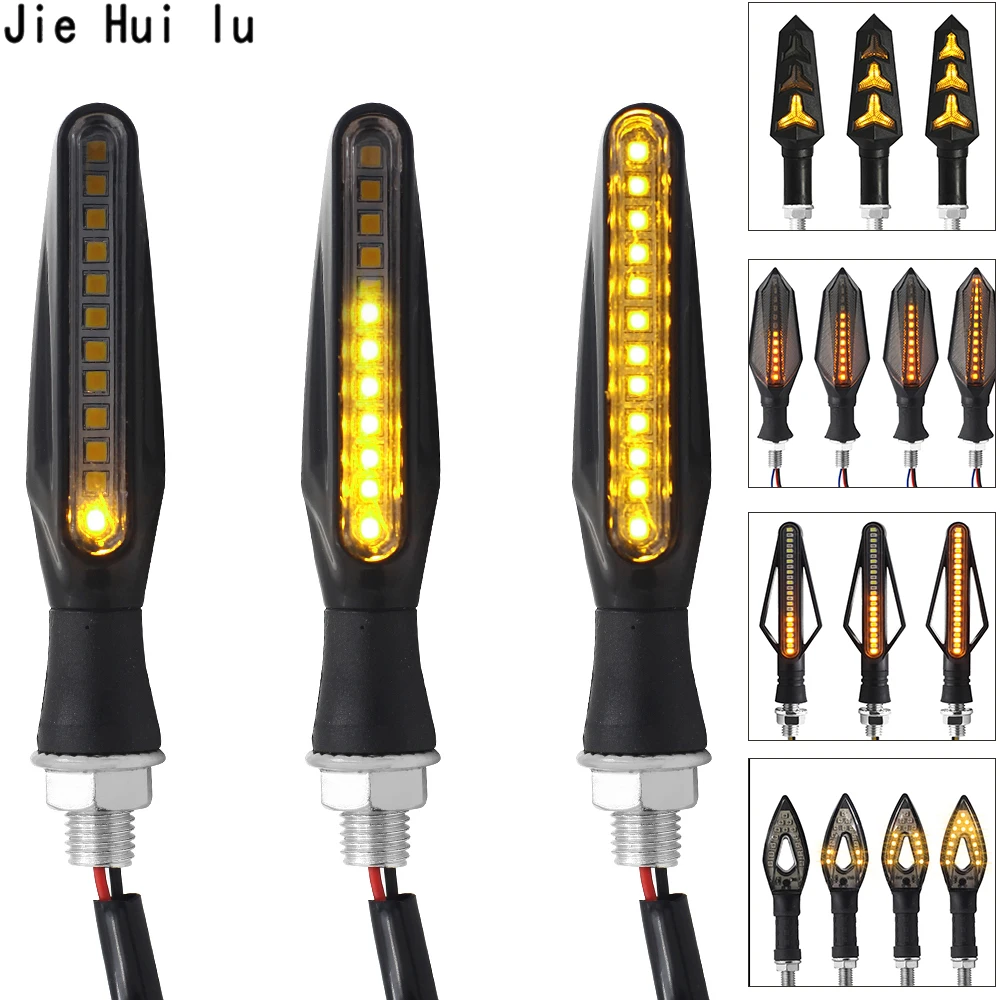 

2PCS Motorcycle Turn Signals LED Amber Flowing Water Flashing Lights Stop Signals Tail Flasher/Running Blinker DRL for Honda