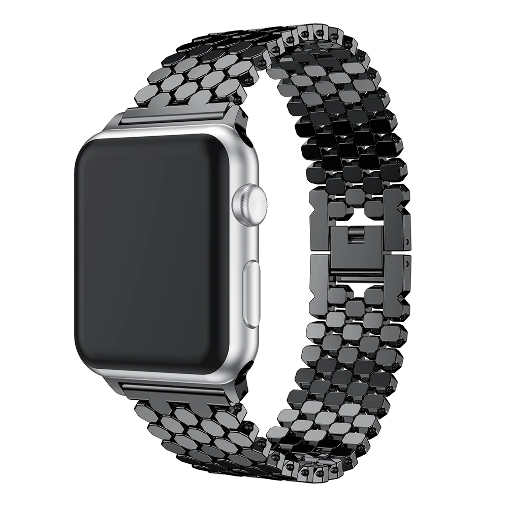 

Fashion Scales lines Watchband Link buckle Octagon Stainless Steel Strap bracelet band For Apple watch 38/42mm Series 1/2/3