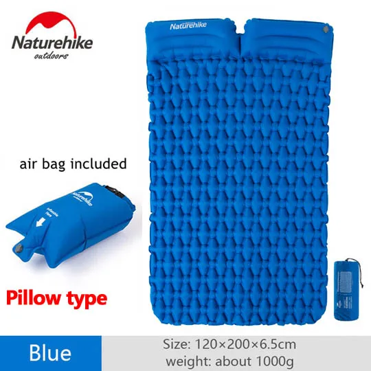 Naturehike 2 человека Открытый кемпинг надувная подушка влагостойкий спальный мешок матрас коврик с надувным мешком - Цвет: pillow type blue
