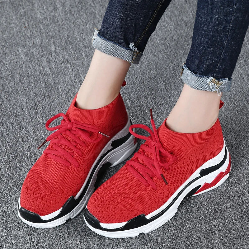 OCQBI Newest Shark Sneakers Women Female Boot Knit Upper Breathable ...