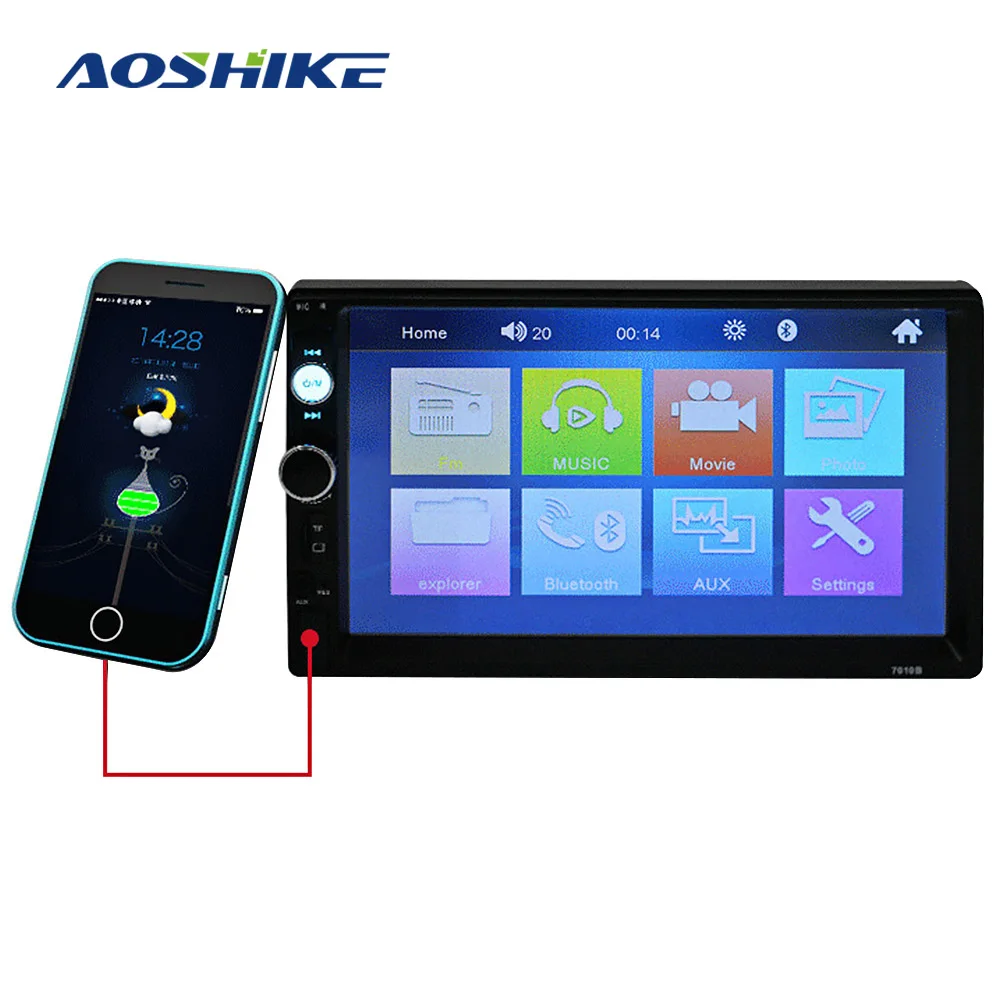 AOSHIKE HD 7 Touch 1 Din автомобильный MP5 плеер Bluetooth Hands free TF Авто fm радио пульт