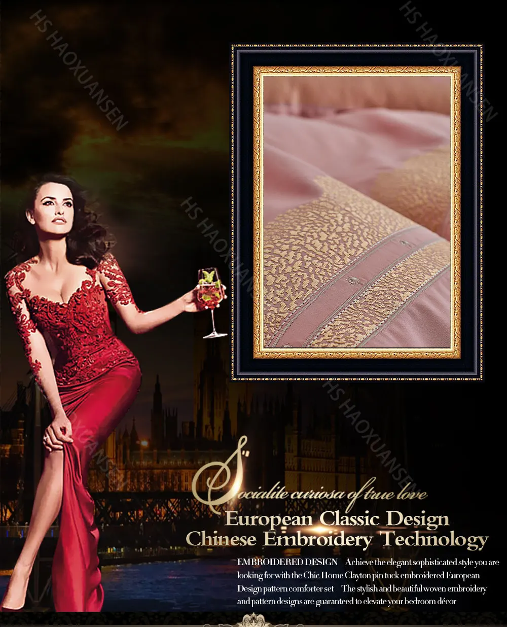 Discount Luxury Euro Embroidery 4pcs Pink Bedding Sets 1000 Thread Count Egyptian Cotton Bed Clothes Double Sheets Set Queen King Size 0