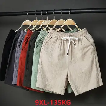 

FAISIENS Plus Size Big 7XL Summer Men Linen Cotton Elastic Casual Shorts 8XL 50 52 54 Black Breathable Khaki Larger 9XL Shorts