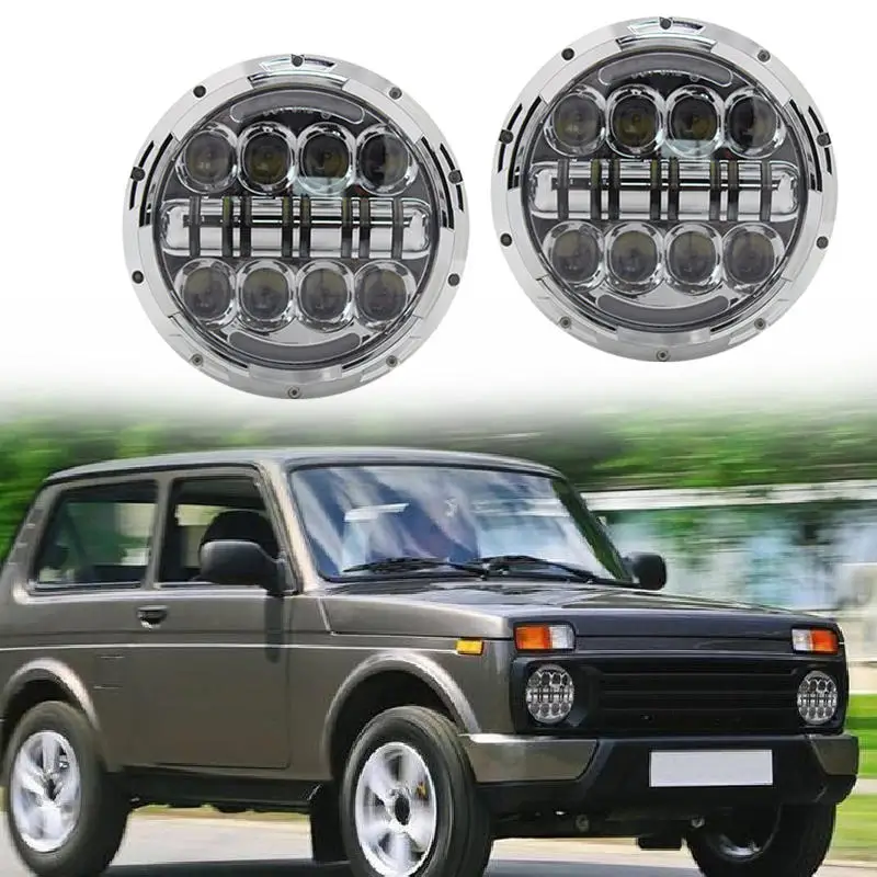 

2x 7" DRL LED UAZ Headlight Daytime Running Lights Headlamp Halo Ring Angel Eye Turn Signal For Lada 4x4 urban Niva JK Headlamp