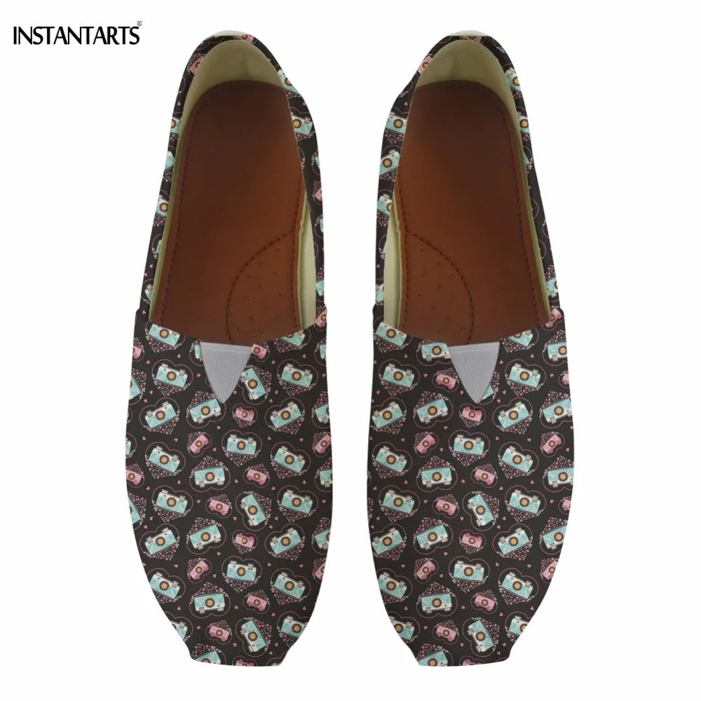 INSTANTARTS/винтажная женская летняя обувь из хлопка с принтом в виде сердца; дышащая модная обувь на плоской подошве без застежки