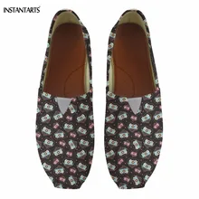 INSTANTARTS/винтажная женская летняя обувь из хлопка с принтом в виде сердца; дышащая модная обувь на плоской подошве без застежки