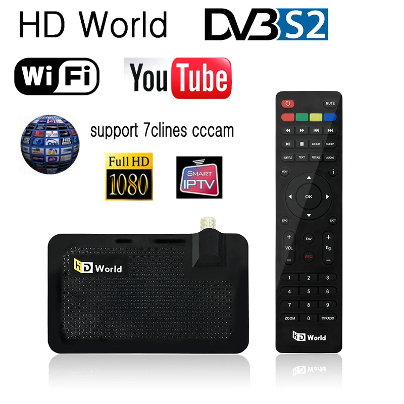 

HD World H6 Satellite tv Receiver Lifetime Free Decoder DVB-S/S2 support iptv 7 clines CCcam 1000+ PayTV Channels & VOD