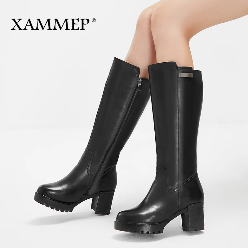 Xammep/Брендовая женская зимняя обувь; высококачественные сапоги до колена из натуральной шерсти; теплые женские зимние сапоги из натуральной кожи