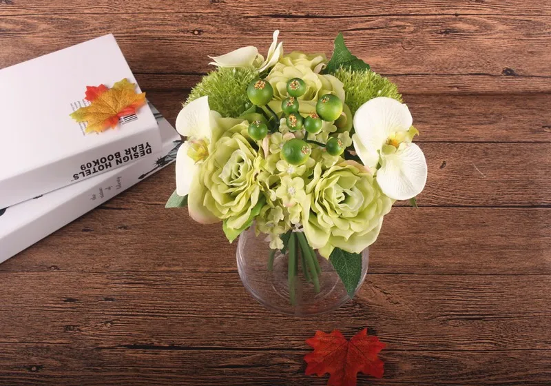 Silk flower wedding bouquet Rose Orchid Berry Artificial flowers fall vivid fake leaf wedding flower bridal bouquets decoration (7)