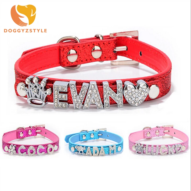 Leather Bling Personalized Dog Collar Can Be Made With Rhinestone