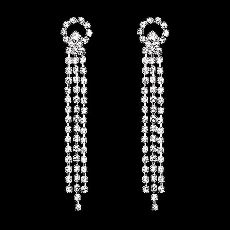 TREAZY, Длинные свадебные Висячие Серьги серебряного цвета с кристаллами для женщин, стразы, кисточки, висячие серьги, подарки для невесты, вечерние ювелирные изделия - Окраска металла: style 4--6.2cm