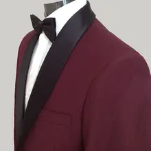Бордовая шаль воротник формальные мужские костюмы на заказ мужские смокинги высокого качества приталенный костюм Блейзер Брендовые костюмы(куртка+ брюки+ галстук-бабочка