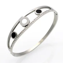 New Female Crystal CZ Pave Roman Number Bracelet Stainless Steel Silver/Rose/Gold Shell Crystal Hollow Cuff Bracelets & Bangles