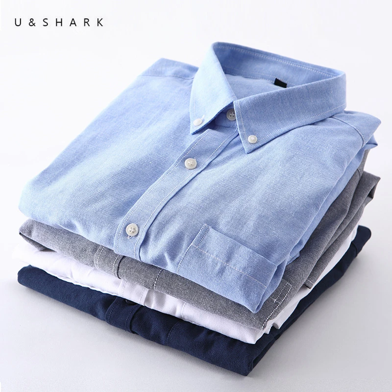 

U&SHARK 2018 Autumn Men Work Shirts Cotton 60% Long Sleeve Oxford Shirt Mens Dress Shirts Regular Fit Social Shirt Casual Male