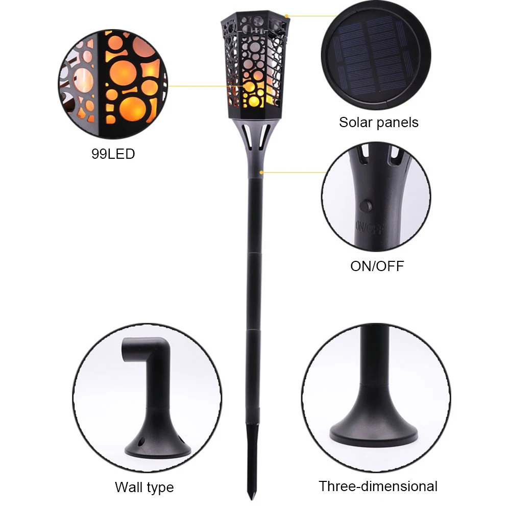 

Solar Torch Light Flame Flickering Lamp Outdoor Solar Powered Landscape Decoration For Garden Yard Lawn Night Light