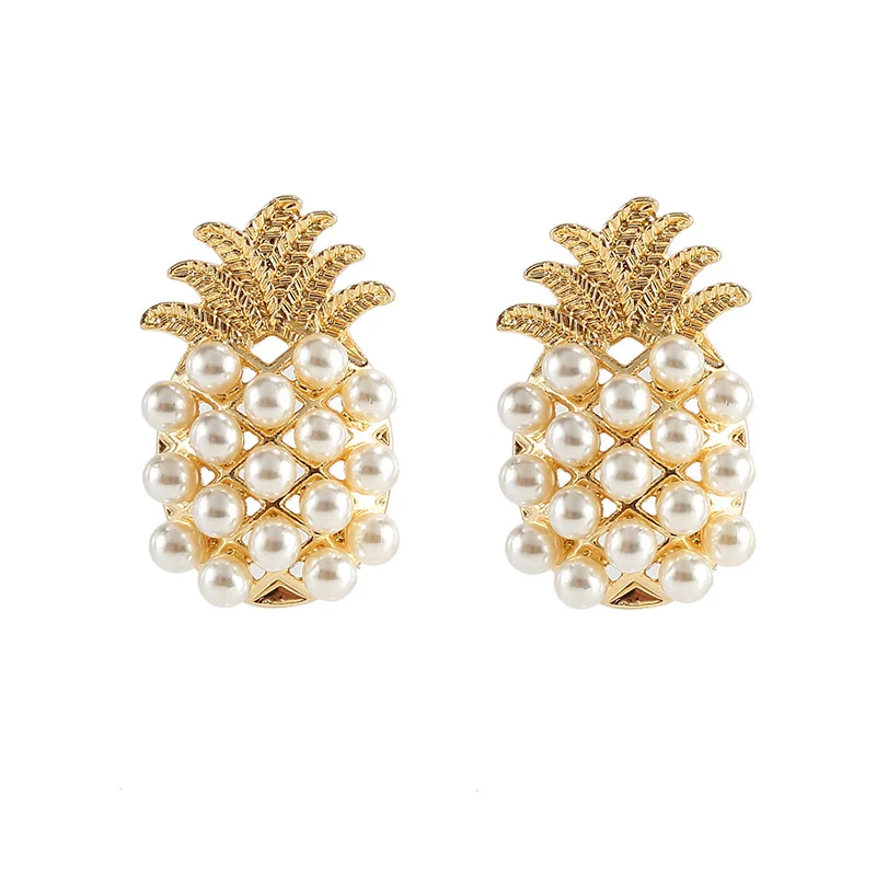 

JIOFREE Golden beads pearl big pineapple Clip on Earrings Non Piercing for Women Luxury Bridal Wedding Earrings wholesale