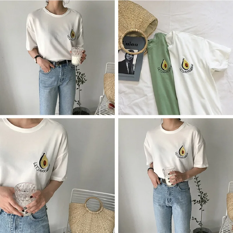 Бесплатная долина Женская Панк Harajuku Винтаж Ulzzang мультфильм авокадо вышивка