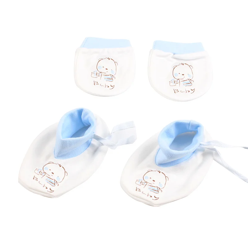 Newborn Anti Scratch Gloves Organic Cotton Soft Baby Gloves Socks Sets Cartoon Bear Monkey Boys Girls Pack Mittens Socks Suits (13)