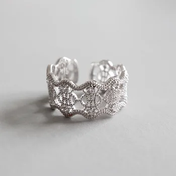 

925 sterling silver rings for women anillos mujer ringen, vintage hollow lace crystal wedding rings anel bague femme jewelry