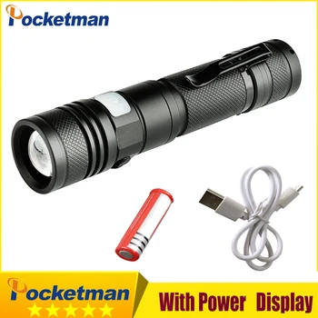 

With Power display USB XM-L T6 5000LM Waterproof Zoomable LED Flashlight Torch light for 18650 Rechargeable Battery z30