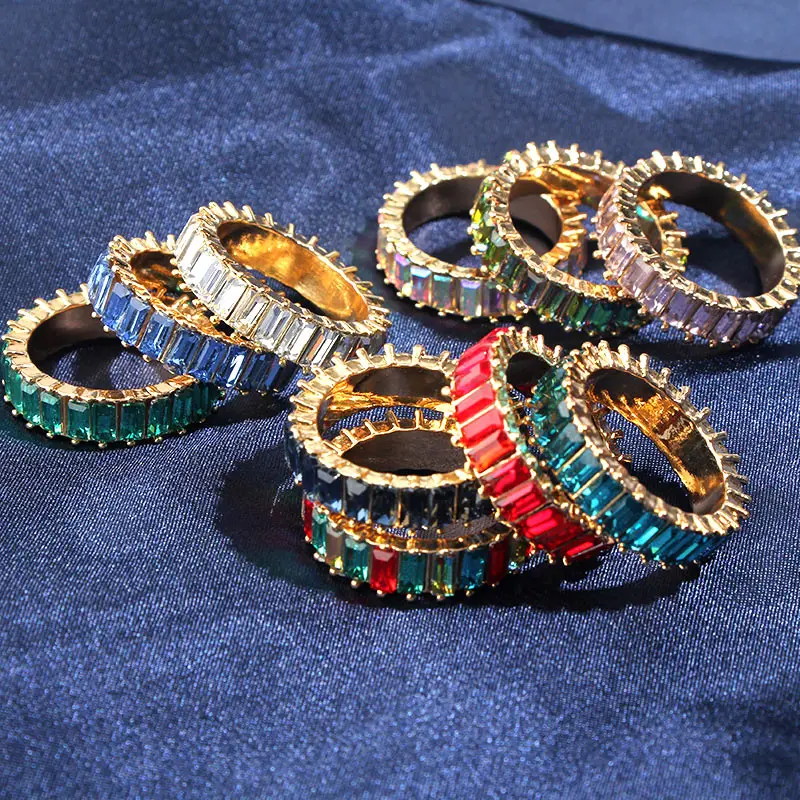 

JUST FEEL Fashion 2019 Thin Line Rings for Women Rainbow Pava CZ Eternity Colors Stack Party Crystal Colorful Ring