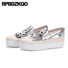 Платформа надевать меш конопля цехин Осенняя весна Bling блестки одной обуви выдолбить Серебряный клинья 11 криперы женщин большой размер 10 последние отправка капель европейская весенняя осень Мода красивая